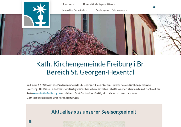 Screenshot der Startseite Kath. Kirchen Gemeinde Freiburg 