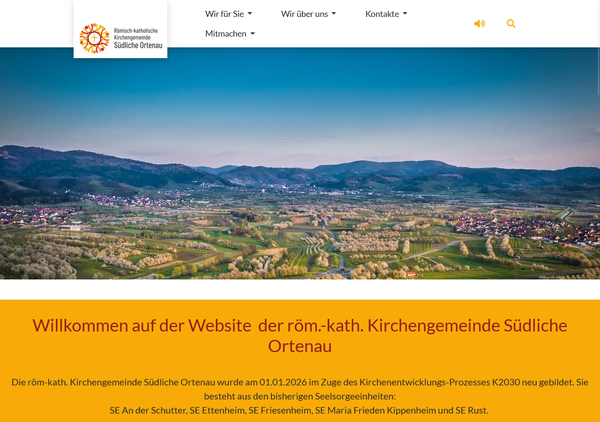 Screenshot der Startseite der römisch katholischen Kirchengemeinde Südliche Ortenau 