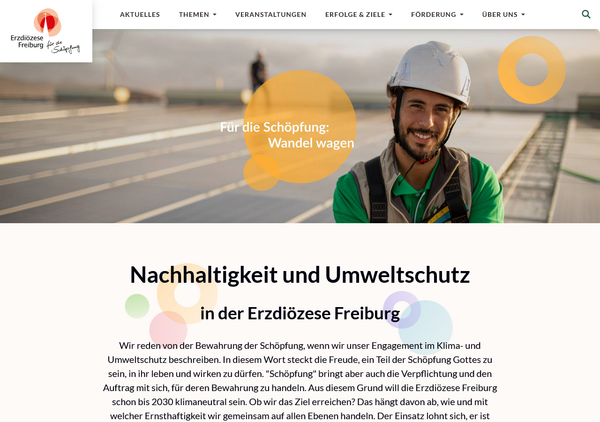 Screenshot der Startseite Nachhaltigkeit der Erzdiözese Freiburg 