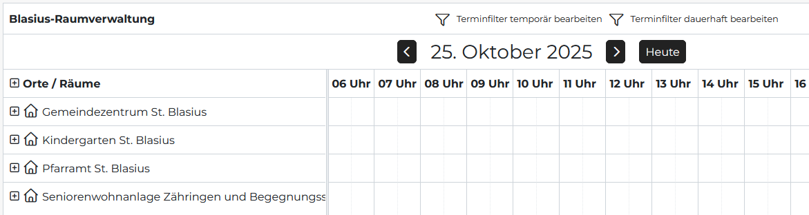 Horizontale Kalenderansicht mit zugeklappten Räumen