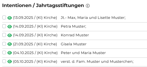 Neue Darstellung zur Auswahl von Intentionen und Jahrtagsstiftungen in der Terminpflege